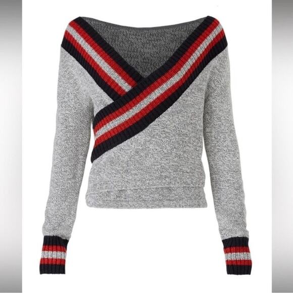 C/Meo Collective Collegiate Preppy Academia Crossover Knit Wrap Sweater, M - Picture 4 of 11